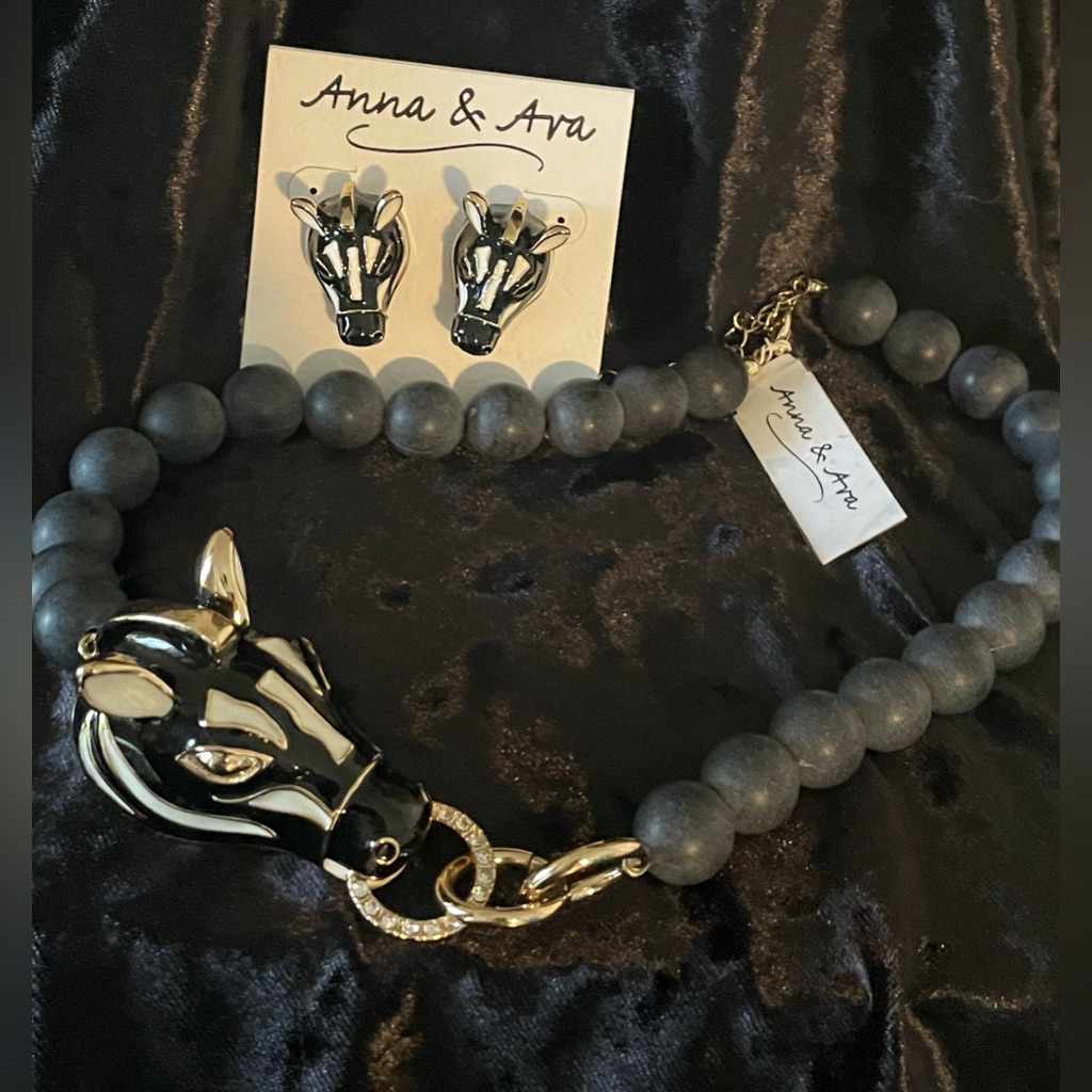 Anna Ava Zebra Necklace Earrings Set 40$